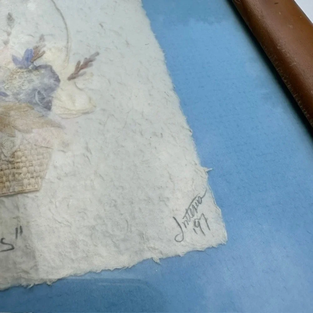 Vintage Signed Pressed Flower Art 1997 Wildflowers Cottagecore Framed 11x9